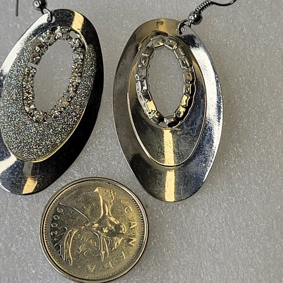 Silver Tone Drop Oval Earrings - Picture 9 of 12